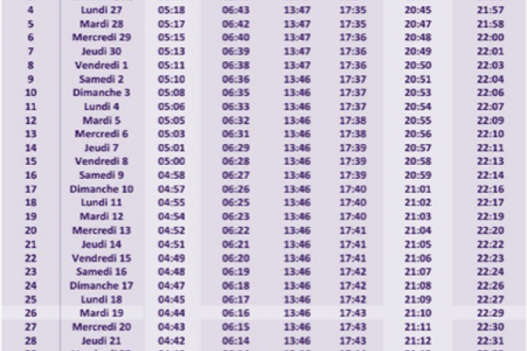 Calendrier ramadan 2020 